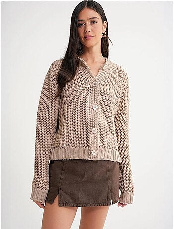 Cardigan en tricot côtelé texturé avec boutons mixray
