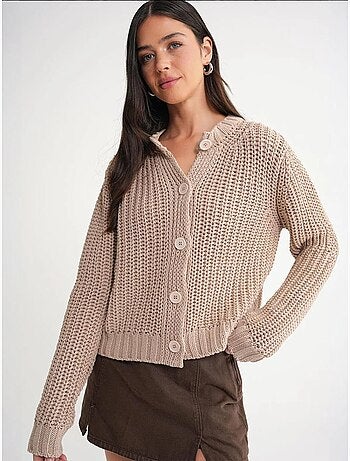Cardigan en tricot côtelé texturé avec boutons mixray