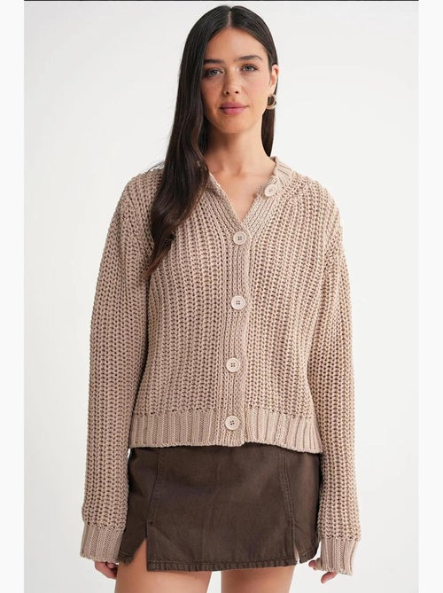 Cardigan en tricot côtelé texturé avec boutons mixray - Kiabi Cardigan en tricot côtelé texturé avec boutons mixray - Kiabi
