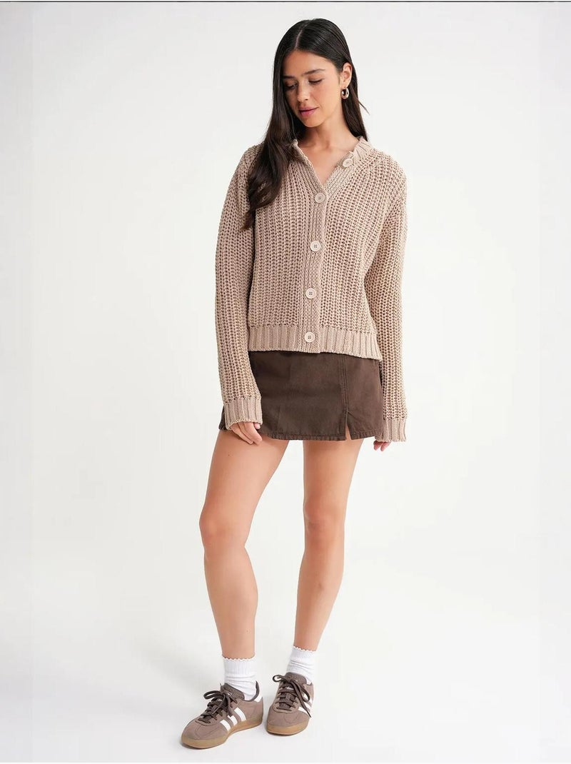 Cardigan en tricot côtelé texturé avec boutons mixray Grège - Kiabi