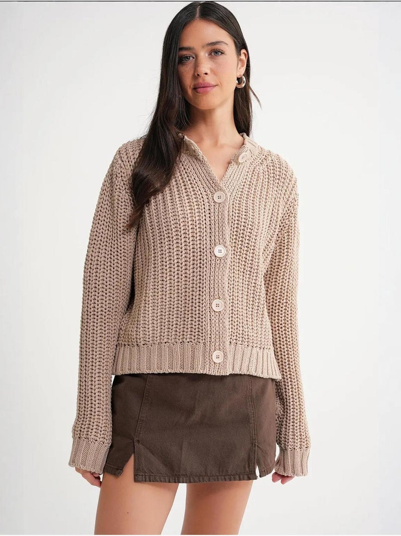 Cardigan en tricot côtelé texturé avec boutons mixray Grège - Kiabi