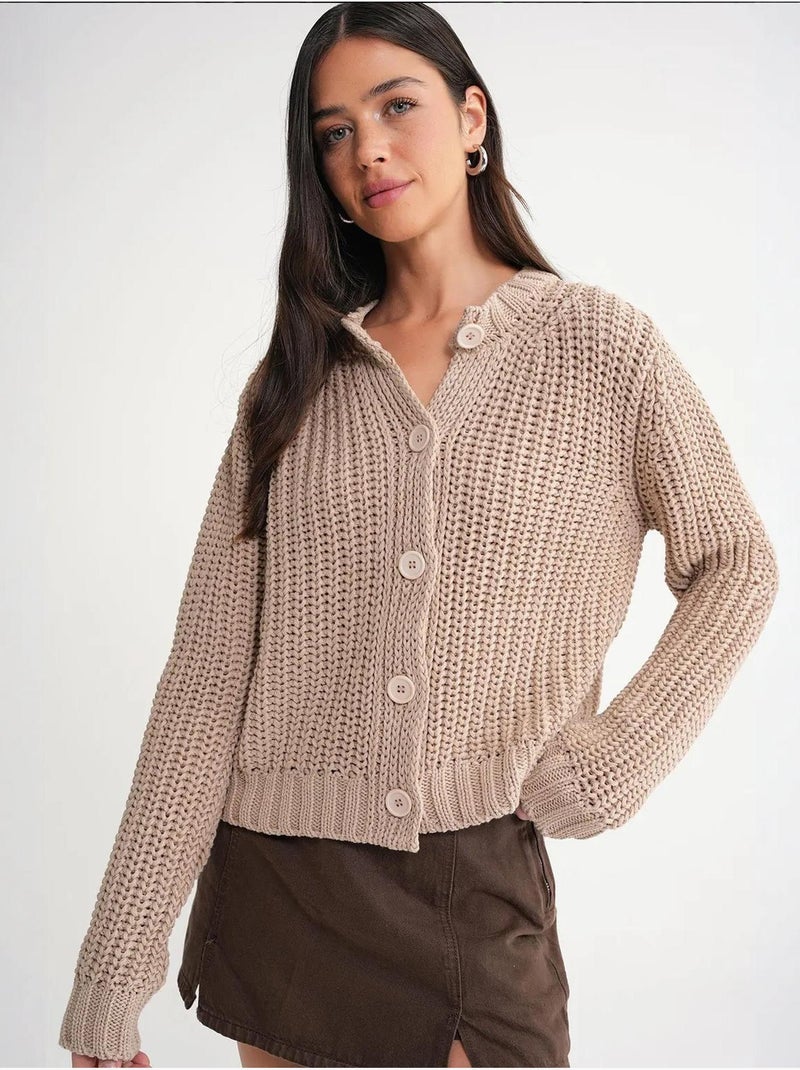 Cardigan en tricot côtelé texturé avec boutons mixray Grège - Kiabi