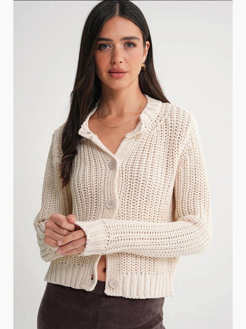 Cardigan en tricot côtelé texturé avec boutons mixray Ivoire - Kiabi