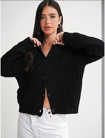 Cardigan en tricot côtelé texturé avec boutons mixray