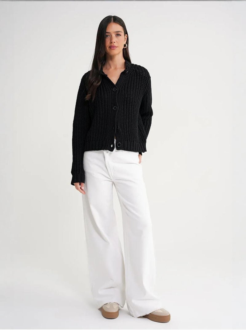 Cardigan en tricot côtelé texturé avec boutons mixray Noir - Kiabi
