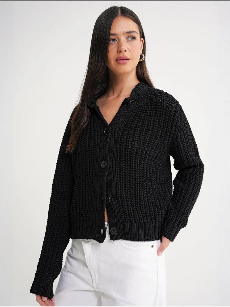Cardigan en tricot côtelé texturé avec boutons mixray Noir - Kiabi