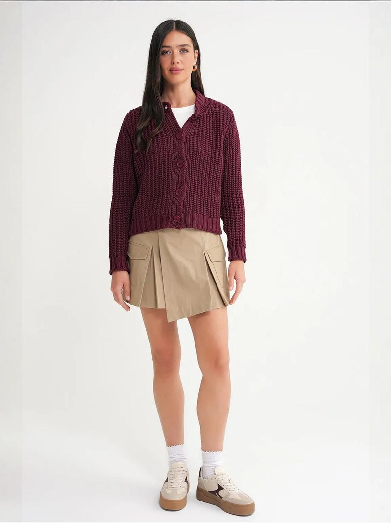 Cardigan en tricot côtelé texturé avec boutons mixray Rouge bordeaux - Kiabi