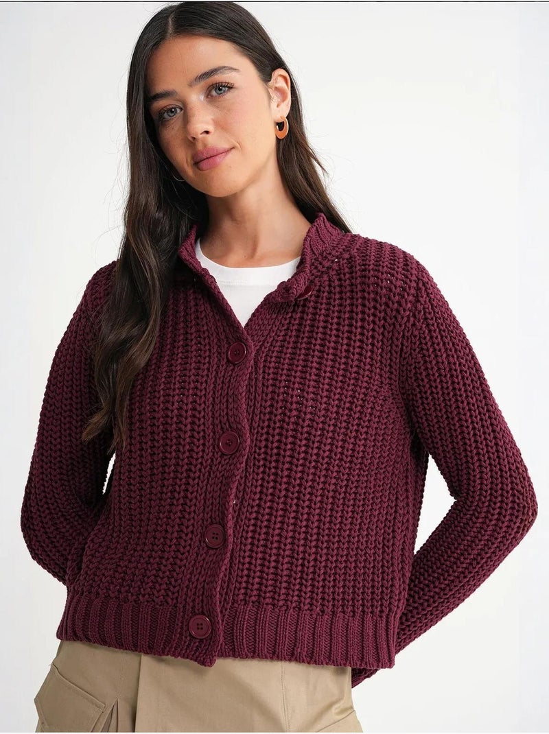 Cardigan en tricot côtelé texturé avec boutons mixray Rouge bordeaux - Kiabi