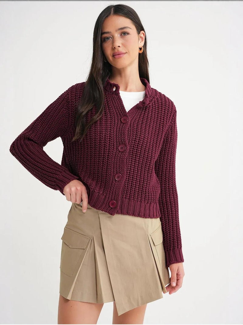 Cardigan en tricot côtelé texturé avec boutons mixray Rouge bordeaux - Kiabi