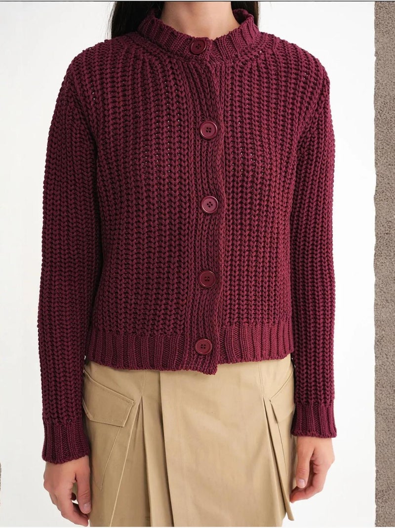 Cardigan en tricot côtelé texturé avec boutons mixray Rouge bordeaux - Kiabi