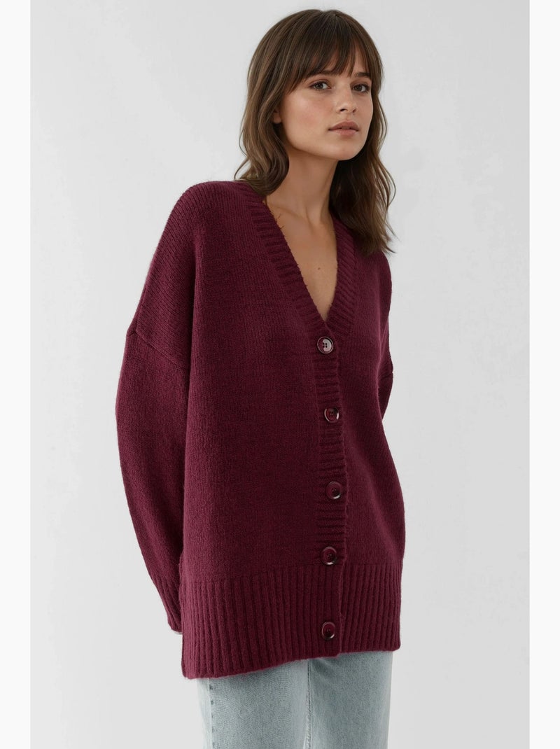 Cardigan en tricot épais à col en v hiccup Rouge bordeaux - Kiabi