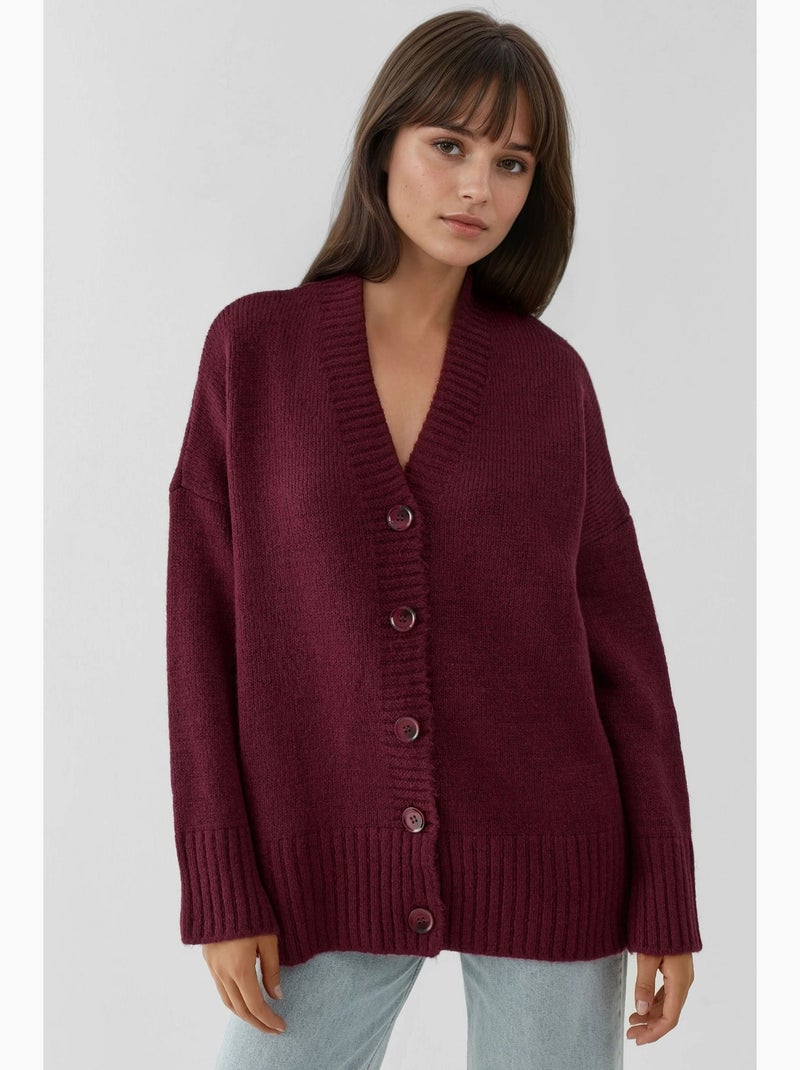 Cardigan en tricot épais à col en v hiccup Rouge bordeaux - Kiabi