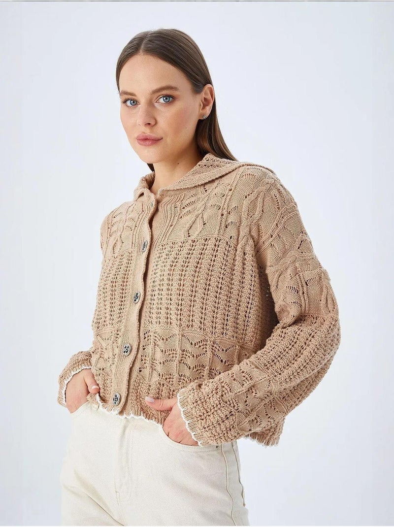 Cardigan en tricot texturé avec fermeture à boutons mixray Beige argile - Kiabi
