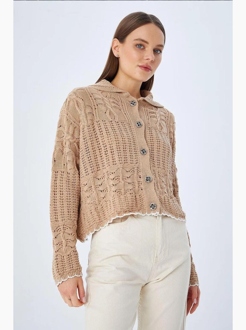 Cardigan en tricot texturé avec fermeture à boutons mixray Beige argile - Kiabi