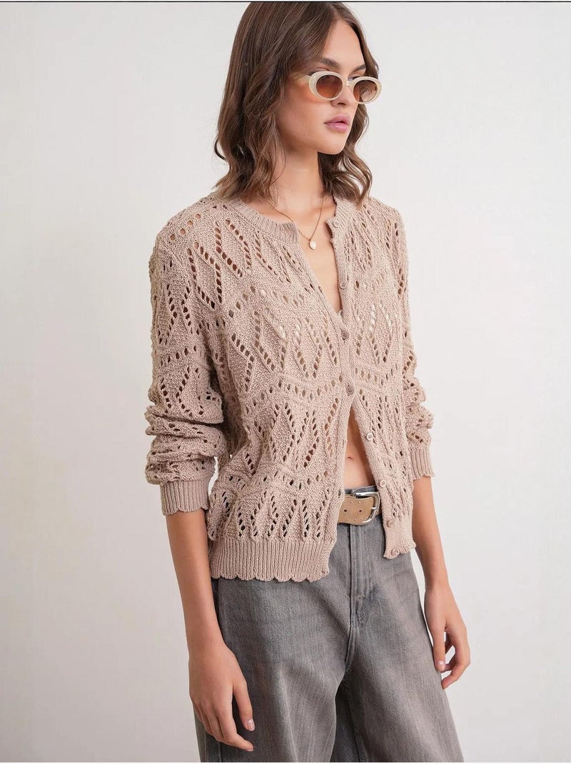 Cardigan en tricot texturé avec fermeture à boutons mixray Grège - Kiabi