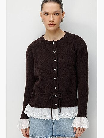 Cardigan femme à col rond et boutons mixray