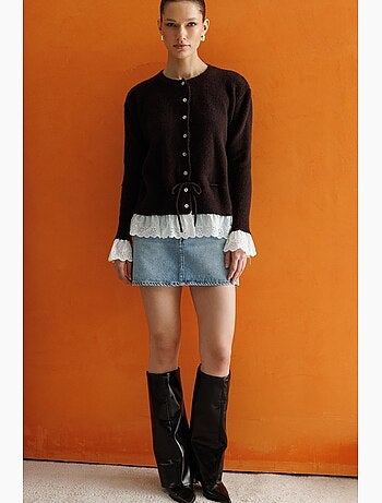 Cardigan femme à col rond et boutons mixray