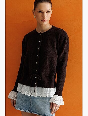 Cardigan femme à col rond et boutons mixray