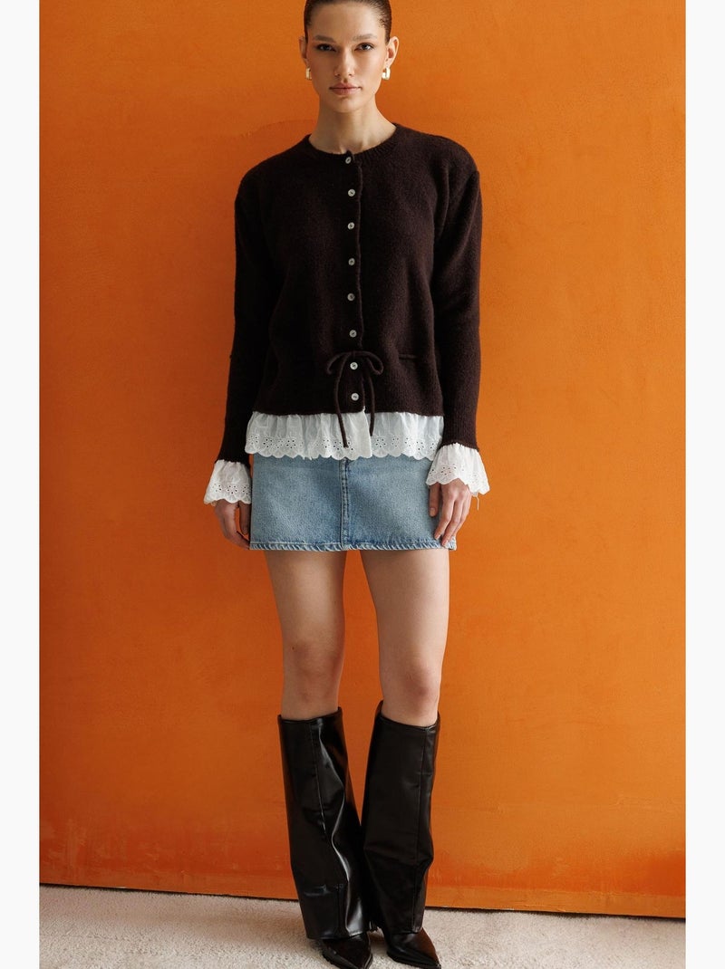 Cardigan femme à col rond et boutons mixray Marron chocolat - Kiabi