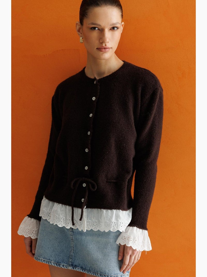 Cardigan femme à col rond et boutons mixray Marron chocolat - Kiabi