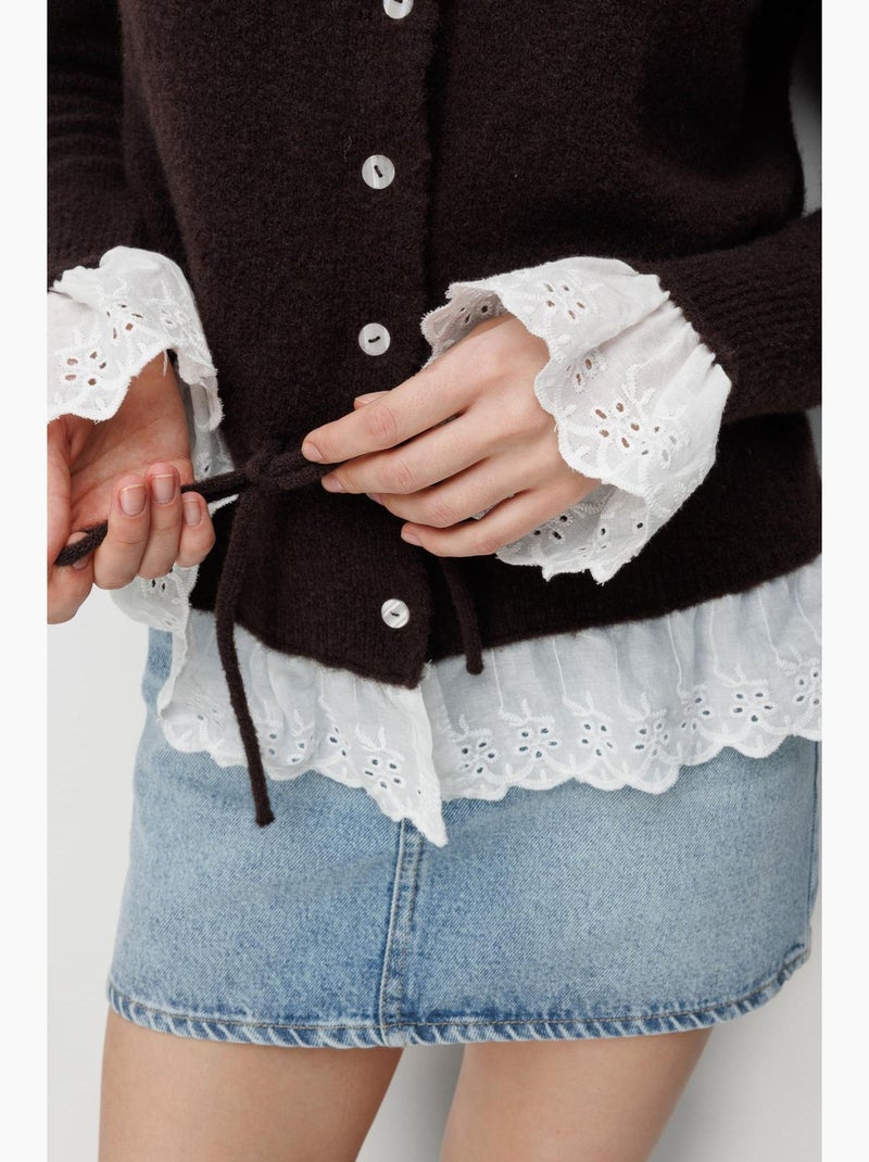 Cardigan femme à col rond et boutons mixray Marron chocolat - Kiabi