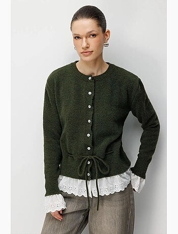 Cardigan femme à col rond et boutons mixray