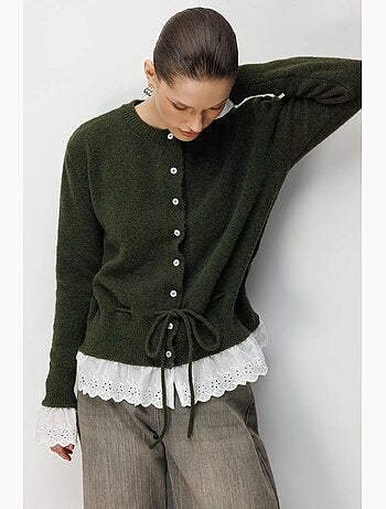 Cardigan femme à col rond et boutons mixray
