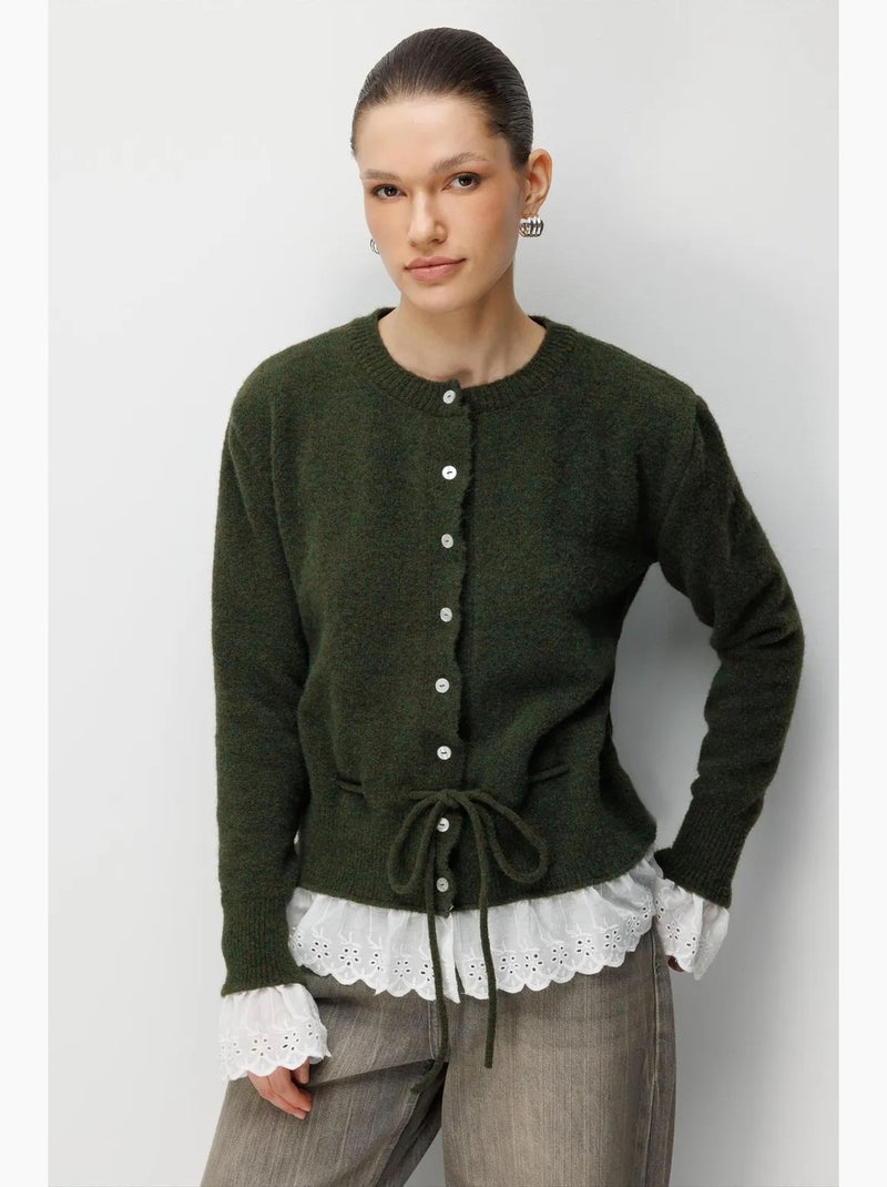 Cardigan femme à col rond et boutons mixray Vert foncé - Kiabi