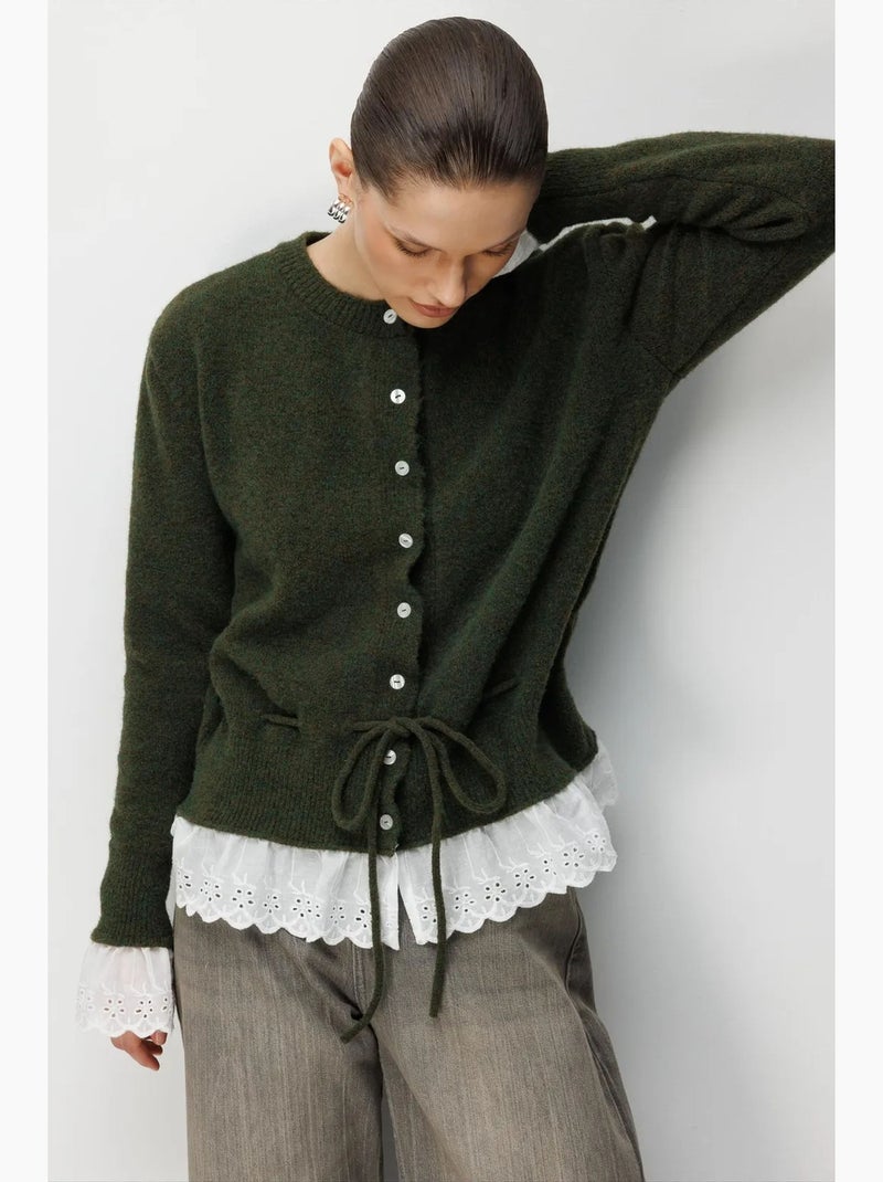 Cardigan femme à col rond et boutons mixray Vert foncé - Kiabi