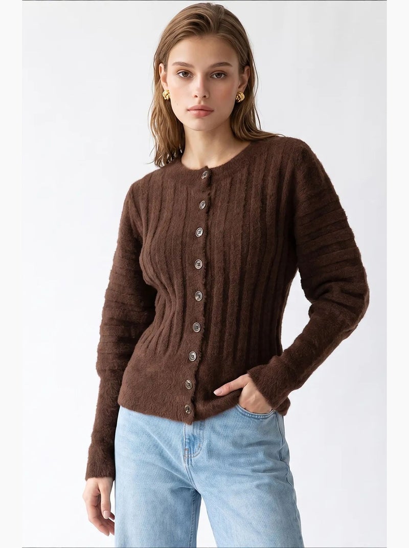 Cardigan femme à col rond mixray Marron - Kiabi