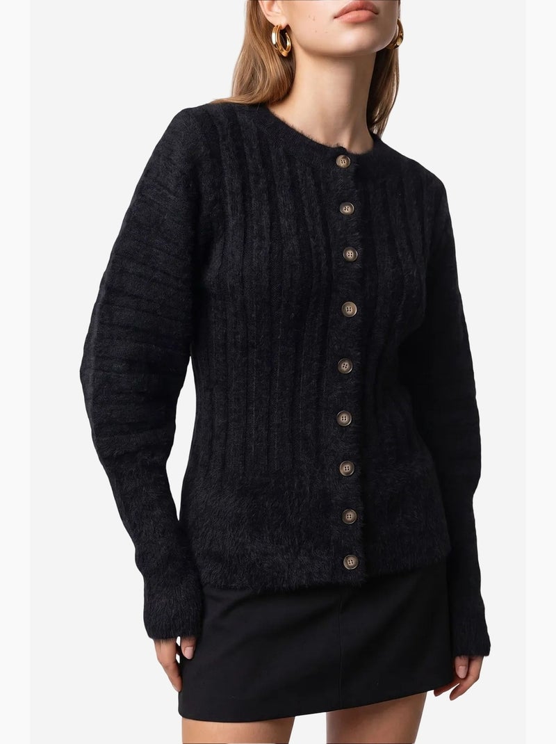 Cardigan femme à col rond mixray Noir - Kiabi