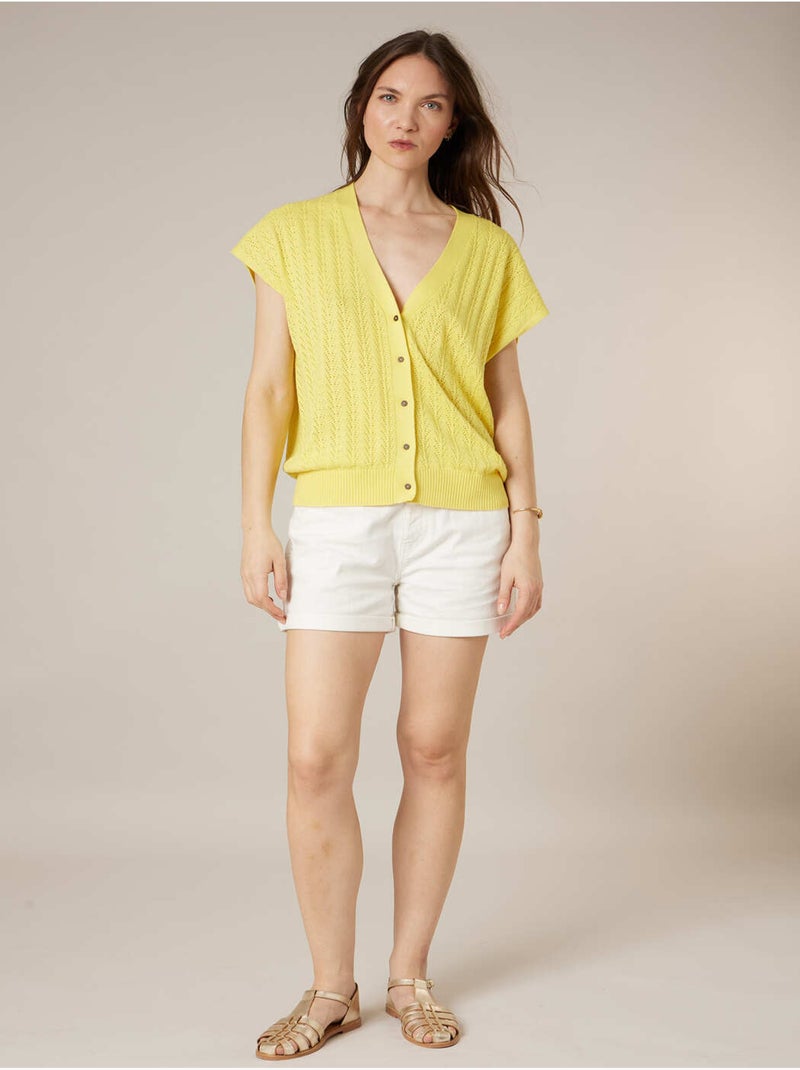 Cardigan femme en coton 'Deeluxe' Jaune - Kiabi