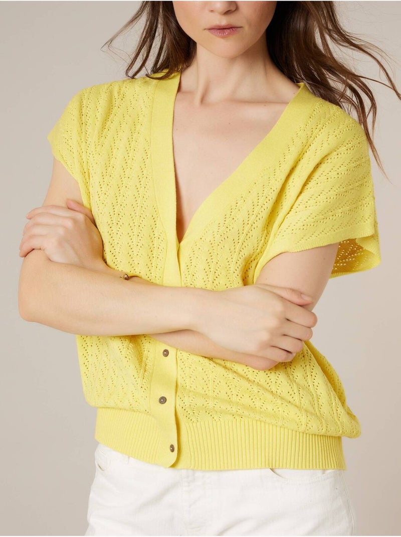 Cardigan femme en coton 'Deeluxe' Jaune - Kiabi
