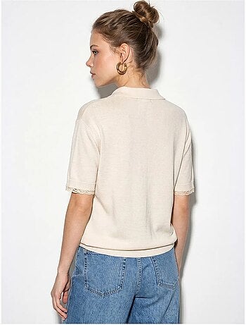 Cardigan femme en maille côtelée à dentelle et boutons lucci