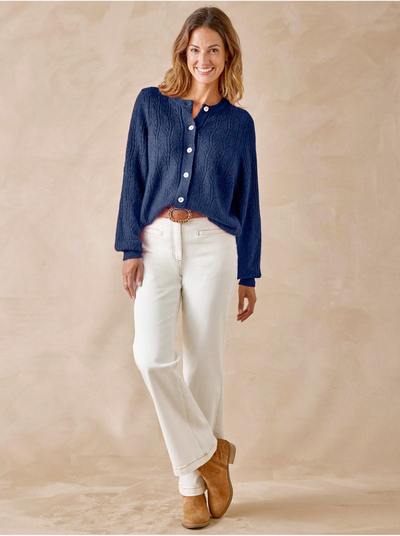 Cardigan femme en maille fantaisie - DAXON Bleu marine - Kiabi