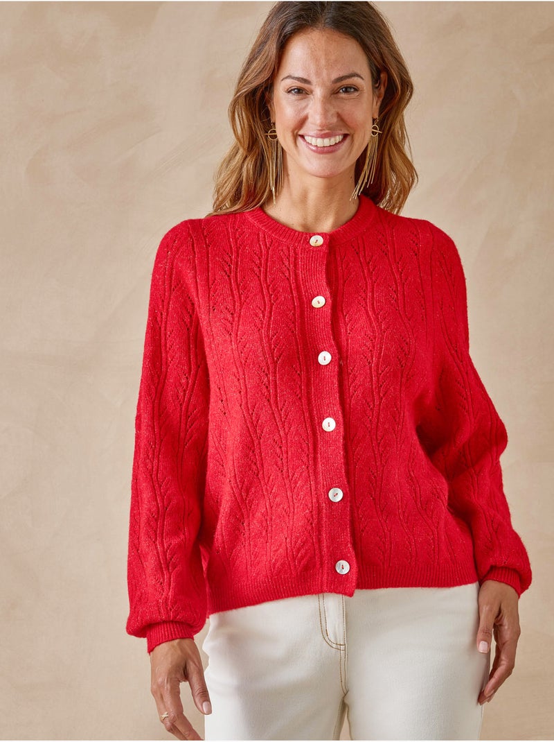 Cardigan femme en maille fantaisie - DAXON Rouge - Kiabi