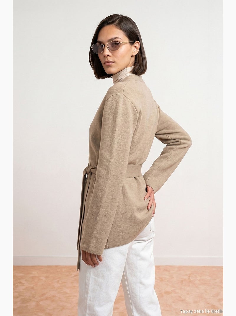 Cardigan femme en mélange acrylique et laine dilvin Beige argile - Kiabi