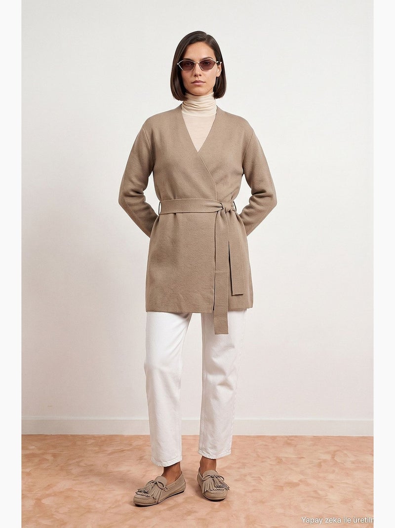 Cardigan femme en mélange acrylique et laine dilvin Beige argile - Kiabi