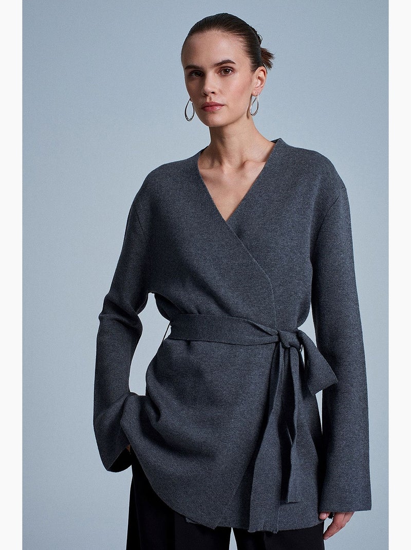 Cardigan femme en mélange acrylique et laine dilvin Gris foncé - Kiabi