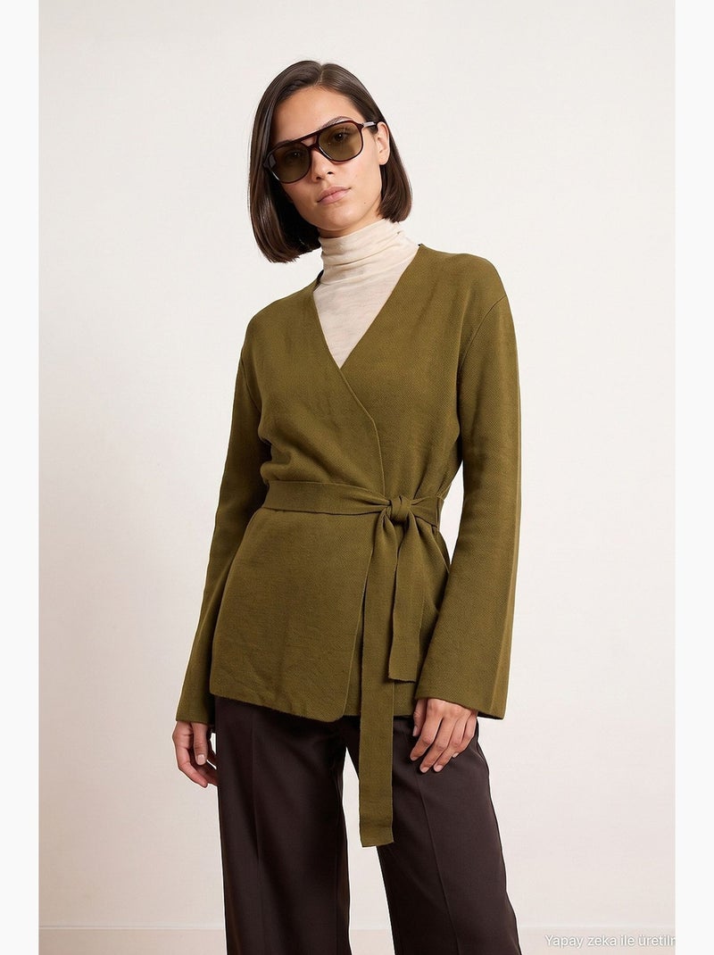 Cardigan femme en mélange acrylique et laine dilvin Vert kaki - Kiabi