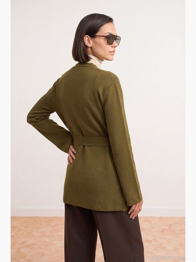 Cardigan femme en mélange acrylique et laine dilvin Vert kaki - Kiabi
