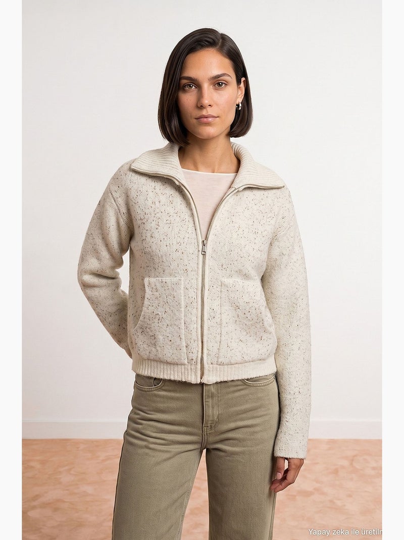 Cardigan femme en mélange de laine dilvin Ecru - Kiabi