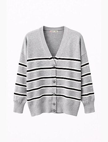 Cardigan femme rayé à col v mixray