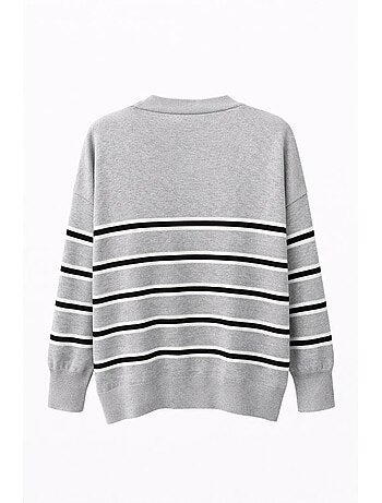 Cardigan femme rayé à col v mixray