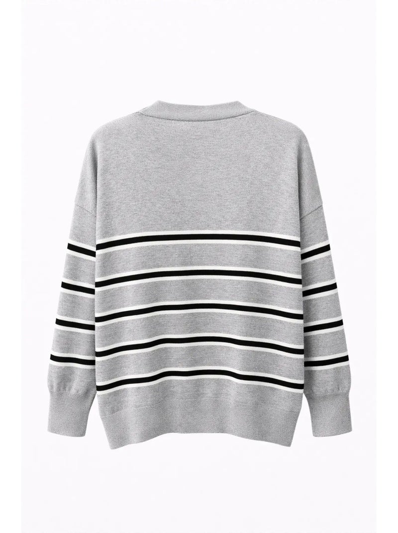 Cardigan femme rayé à col v mixray Gris Noir Blanc - Kiabi