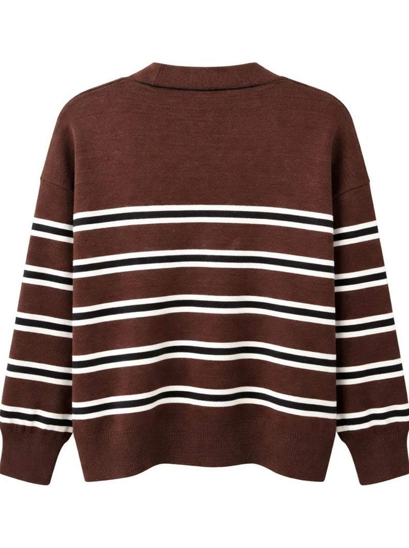 Cardigan femme rayé à col v mixray Marron noisette - Kiabi