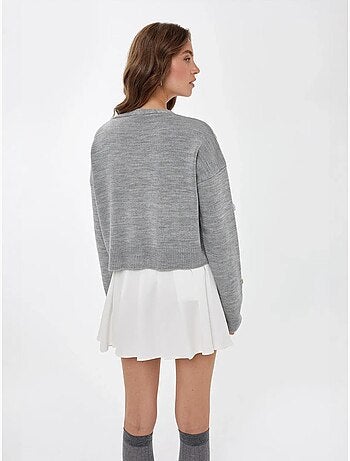 Cardigan fleuri à col en V et coupe décontractée