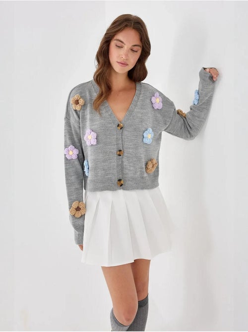 Cardigan fleuri à col en V et coupe décontractée - Kiabi Cardigan fleuri à col en V et coupe décontractée - Kiabi