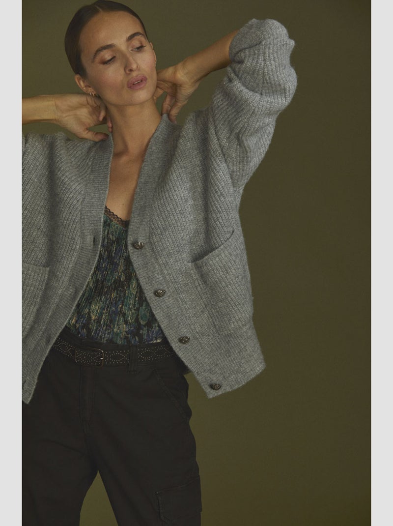 Cardigan HUNA 'Le Temps Des Cerises' Gris - Kiabi