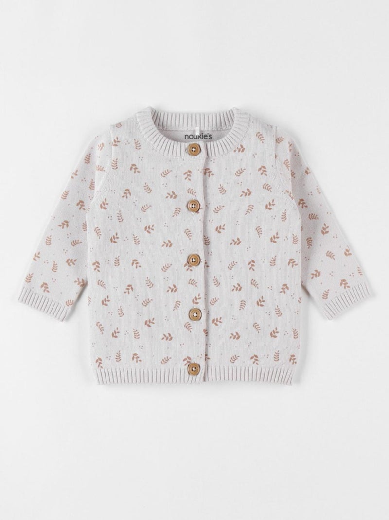 Cardigan imprimé végétal en tricot bio fin, beige/caramel Noukie's Beige - Kiabi